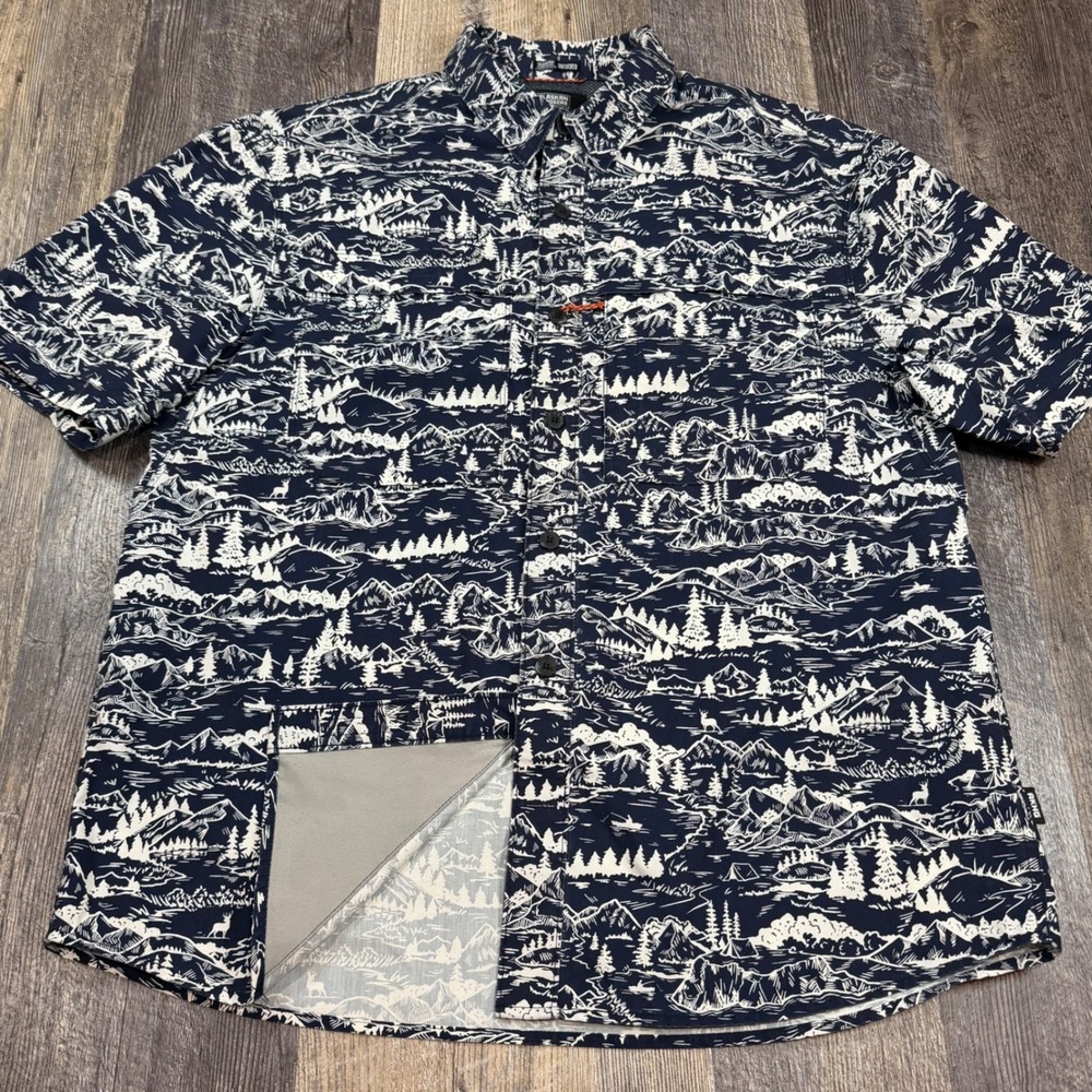 Alaskan Hardgear Duluth Mens Large Relaxed Fit Mountain Print Vented Shirt Navy